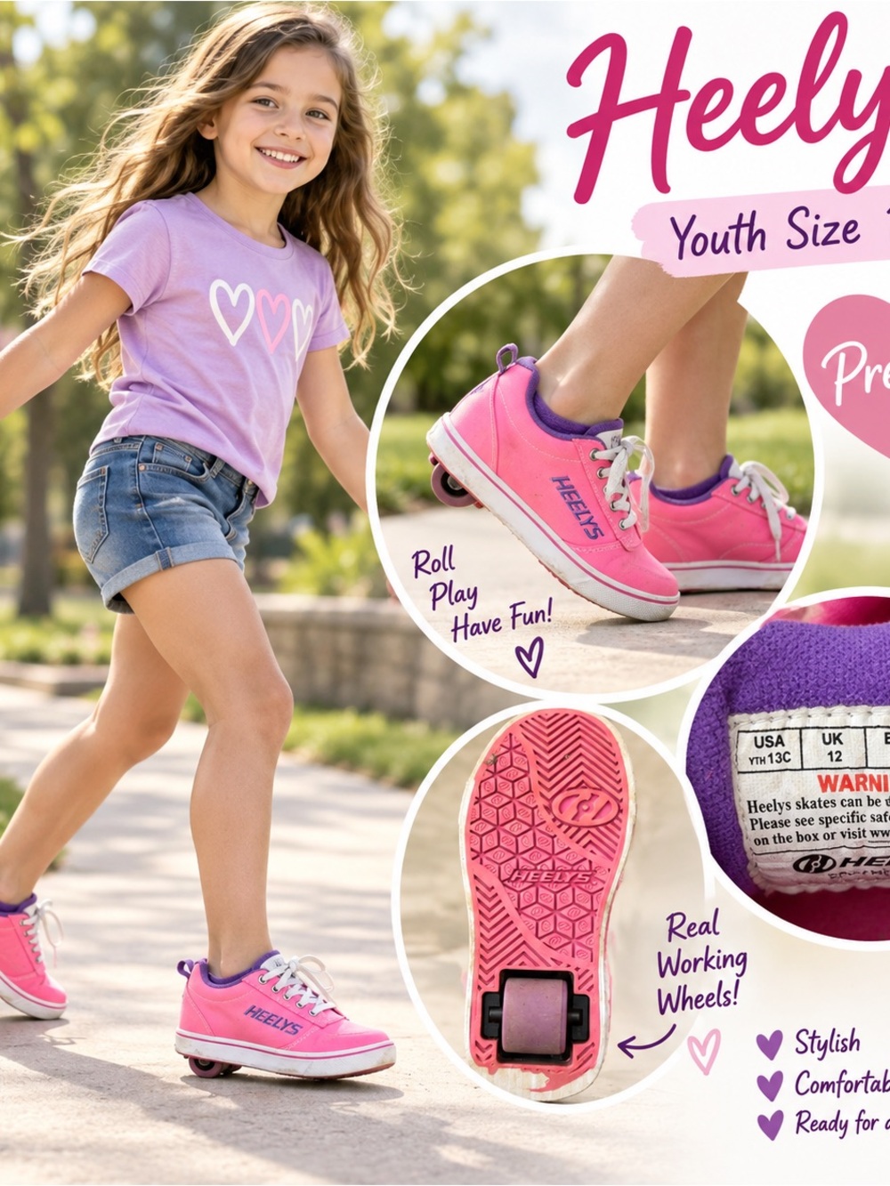 Heelys Kids Pink and Purple Roller Shoes
